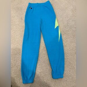 Aviator Nation Kids sweatpants Blue and yellow/green lightening bolt, Size 12